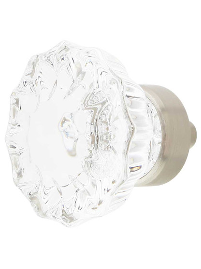 Fluted Lead-Free Crystal Cabinet Knob - 1 3/8 inch Diameter in Satin Nickel.